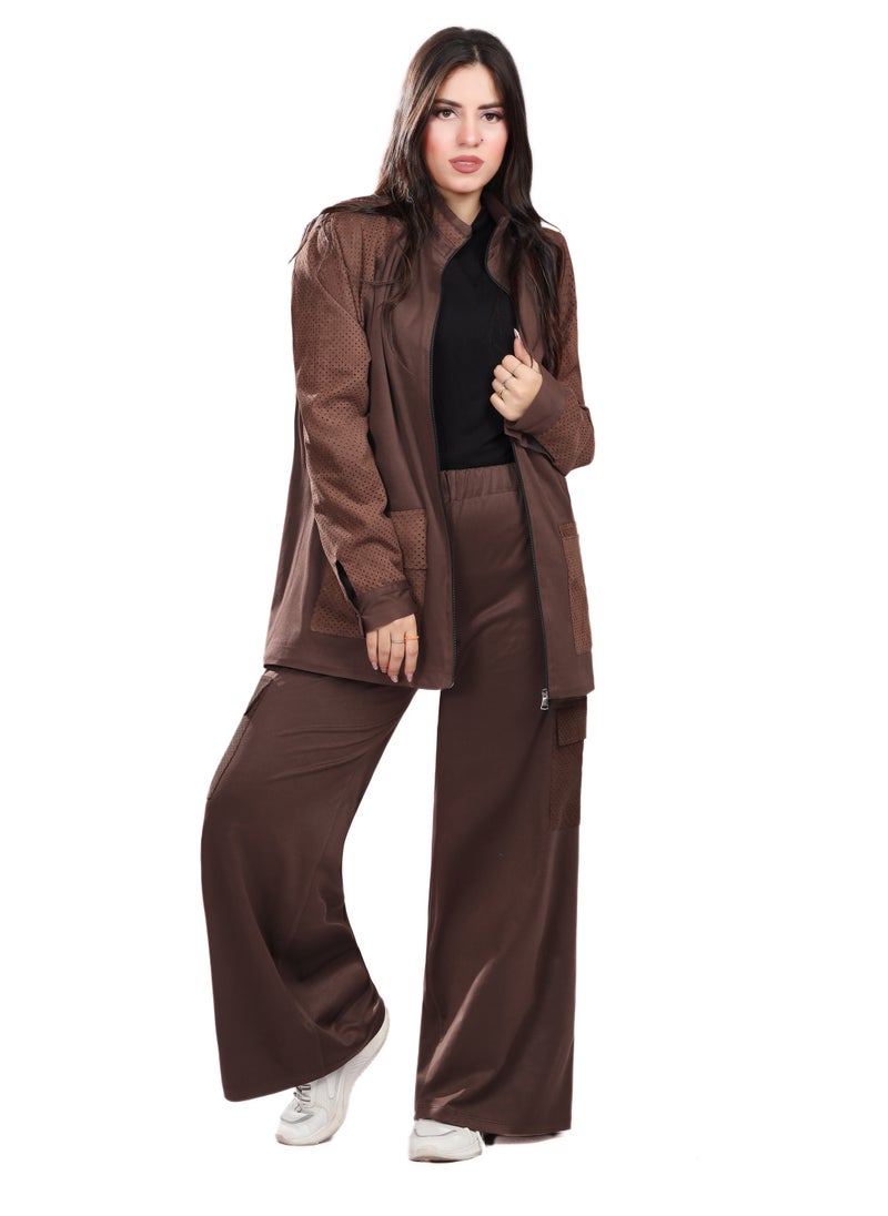 Smoky Egypt - Raglan Sleeves Faux Suede Jacket  - Brown - Image 1