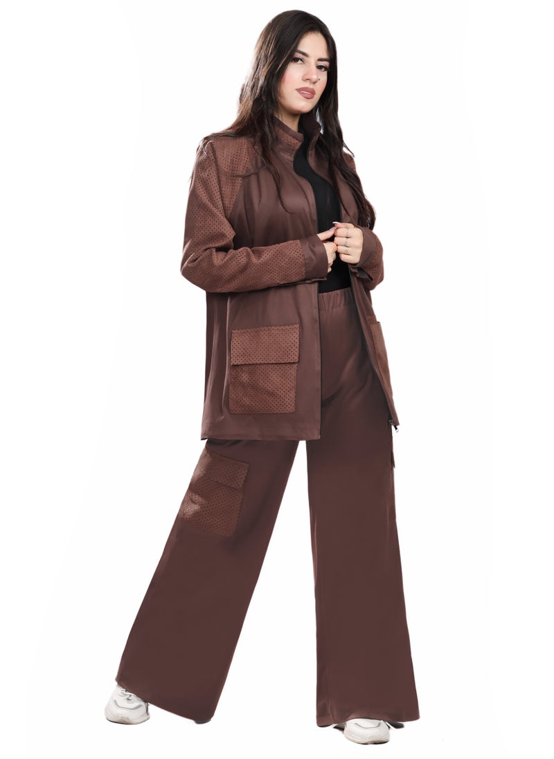 Smoky Egypt - Raglan Sleeves Faux Suede Jacket  - Brown - Image 1