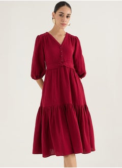 V-Neck Balloon Sleeve Cotton Knot Detail Midi Dress - pzsku/Z0CEFD88455B945B6DCA7Z/45/_/1740554299/cd5490ac-76ae-44cb-82e4-8927a6cdd04f