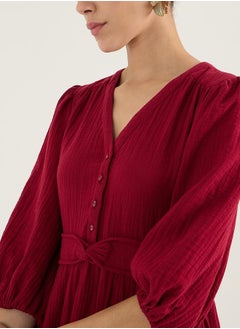 V-Neck Balloon Sleeve Cotton Knot Detail Midi Dress - pzsku/Z0CEFD88455B945B6DCA7Z/45/_/1740554302/06f93216-f7dd-4711-a795-7c5a143adc11