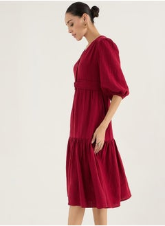 V-Neck Balloon Sleeve Cotton Knot Detail Midi Dress - pzsku/Z0CEFD88455B945B6DCA7Z/45/_/1740554310/3edddd59-19f5-44c9-aafc-df073525cf22