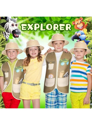 Coume 12 Pcs Safari Hats And Vest For Kids Safari Dress Costume