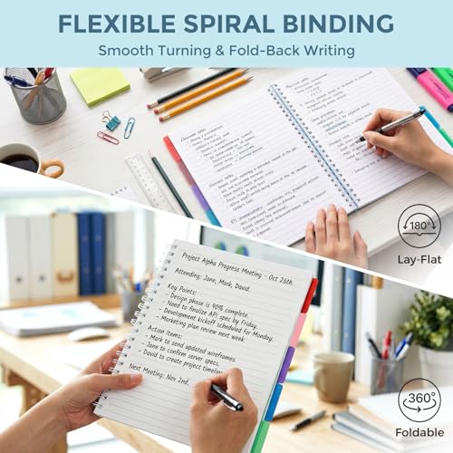 HEYPLACE Subject Notebook Wide Ruled, 8.5x11inch Hardcover 5 Subject Lined Spiral Notebook with Dividers Tabs for School Note Taking Office Journal, 220 Pages, Black - Image 5