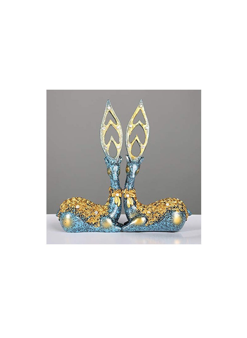 2 Pack Resin Deer Ornament Resin Deer Statue Sculpture Home Desktop Cabinet Ornaments Decoration ,Add a Touch of Elegance to Your Home(Blue)