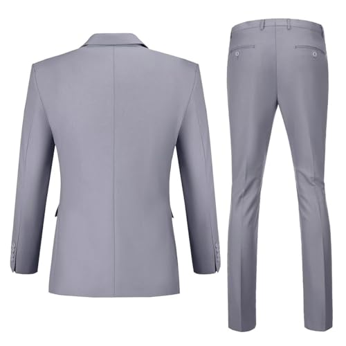 Lynerun Mens Suits Slim Fit 2 Piece Formal Wedding Groom Mens Suit Jacket Pants Prom Light Grey Suit for Men 2 Button Homecoming Tuxedo for Men 3XL - Image 2