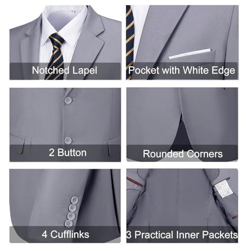 Lynerun Mens Suits Slim Fit 2 Piece Formal Wedding Groom Mens Suit Jacket Pants Prom Light Grey Suit for Men 2 Button Homecoming Tuxedo for Men 3XL - Image 5