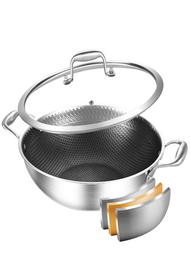 DELARLO Wok Pan With Lid 12 Inch Non stick wok,Oven Safe Up to 600℉,Woks & Stir-Fry Pans Nonstick,Tri-Ply Stainless Steel Wok, 5QT Nonstick Deep Frying Pan, Induction Saute Pan With Lid - Image 1
