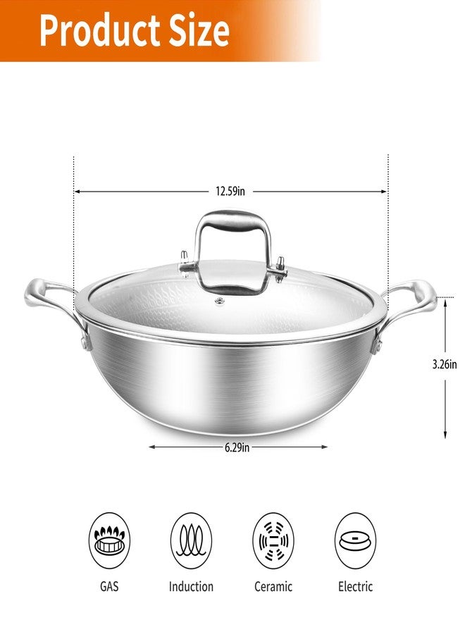 DELARLO Wok Pan With Lid 12 Inch Non stick wok,Oven Safe Up to 600℉,Woks & Stir-Fry Pans Nonstick,Tri-Ply Stainless Steel Wok, 5QT Nonstick Deep Frying Pan, Induction Saute Pan With Lid - Image 3