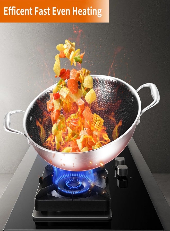 DELARLO Wok Pan With Lid 12 Inch Non stick wok,Oven Safe Up to 600℉,Woks & Stir-Fry Pans Nonstick,Tri-Ply Stainless Steel Wok, 5QT Nonstick Deep Frying Pan, Induction Saute Pan With Lid - Image 5