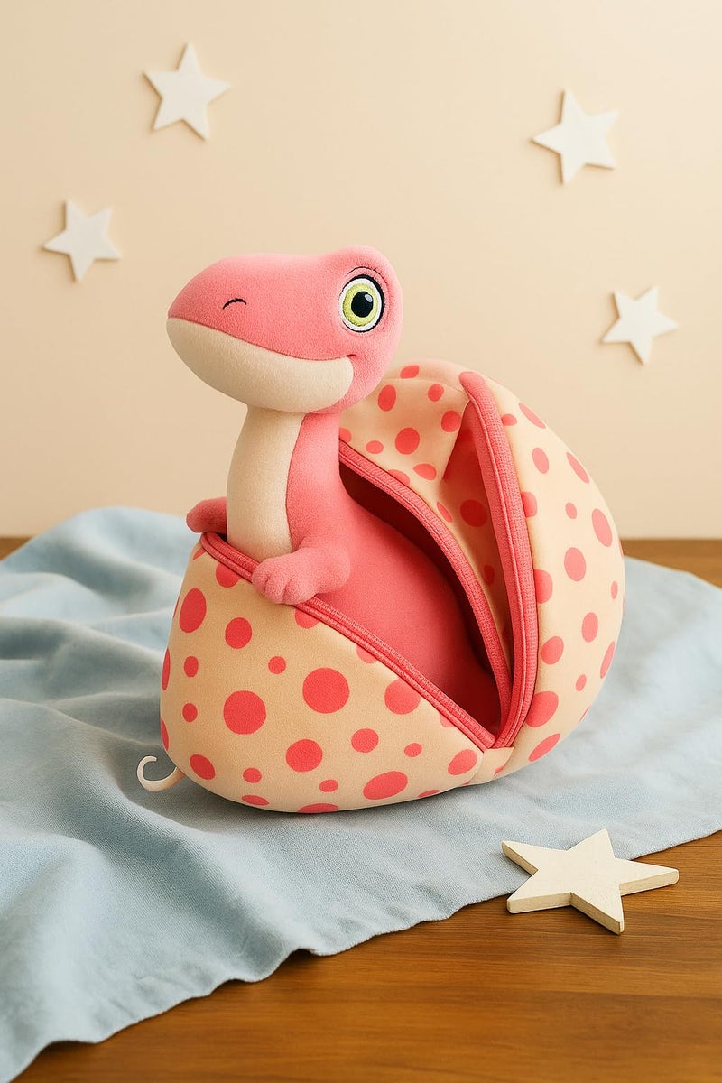 Dimpy Stuff Dinosaur Plush Toy with Egg Shell, Pink, 16 cm - Image 3