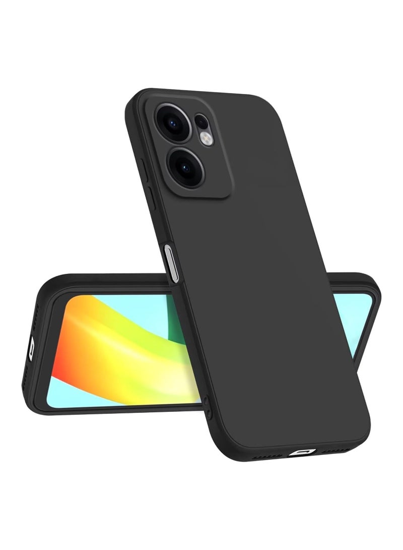 For Oppo Reno13 F Liquid Silicon Case Soft Microfiber Lining Cushion Slim Shell Shockproof Protective Soft Gel Rubber Matte Finish Cover Camera Protection Case for Reno 13F Black