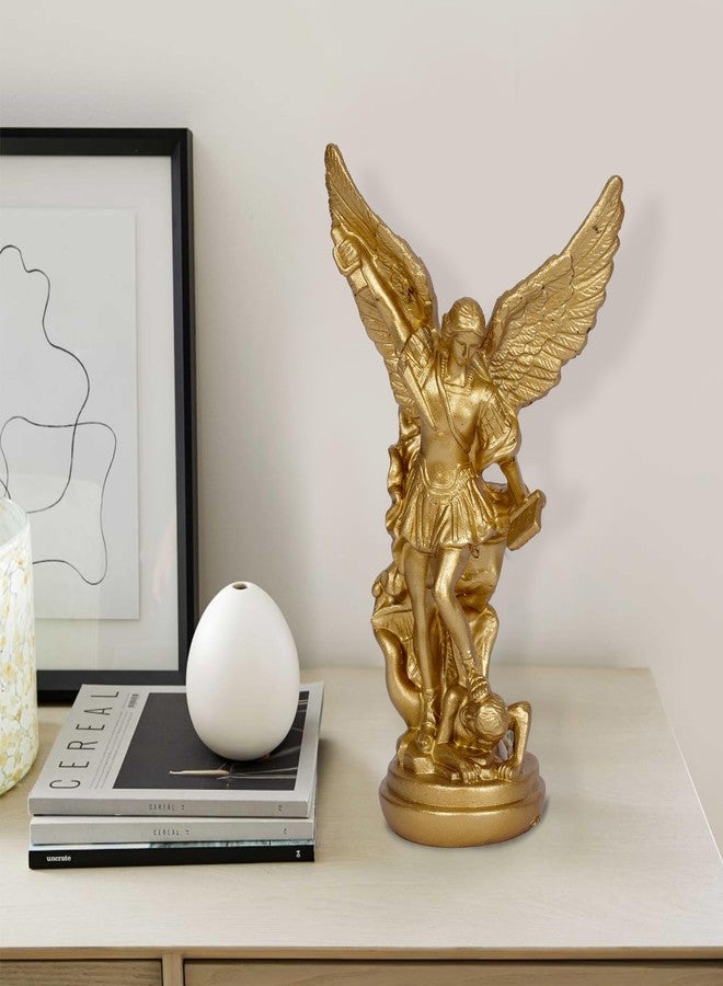 Dlfghos San Miguel Arcangel Statue of St. Michael, 5.2in Small Gold Angel Sculpture for Christian Catholic Collection - Image 2