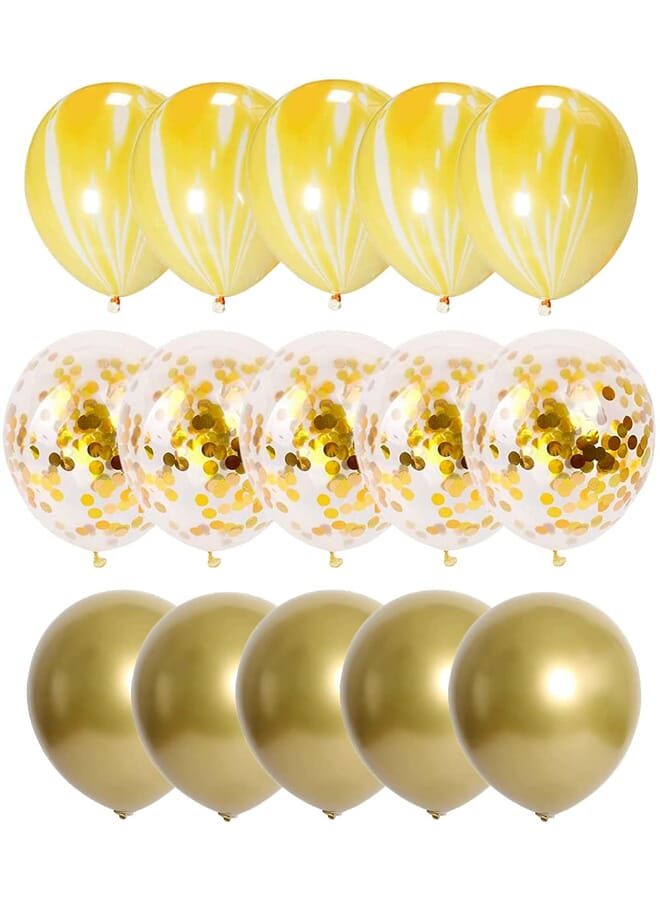 بارتي تايم مجموعة من 15 قطعة من بالونات اللاتكس المصنوعة من الكروم مقاس 30.48 سم لحفلات أعياد الميلاد | زينة الزفاف الذكرى السنوية لحفلات الزفاف وحفلات استقبال المولود الجديد من الذهب الأصفر - Image 2
