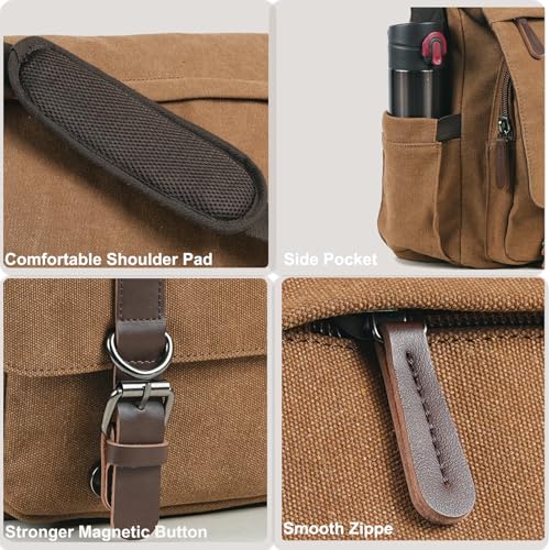 Mactso Vintage Messenger Bag 15.6 Inch Laptop for Men Women, Large Travel Crossbody Shoulder Purse with Luggage Strap,Canvas Briefcase Work Office College (Coffee-Upgrade) - Image 5