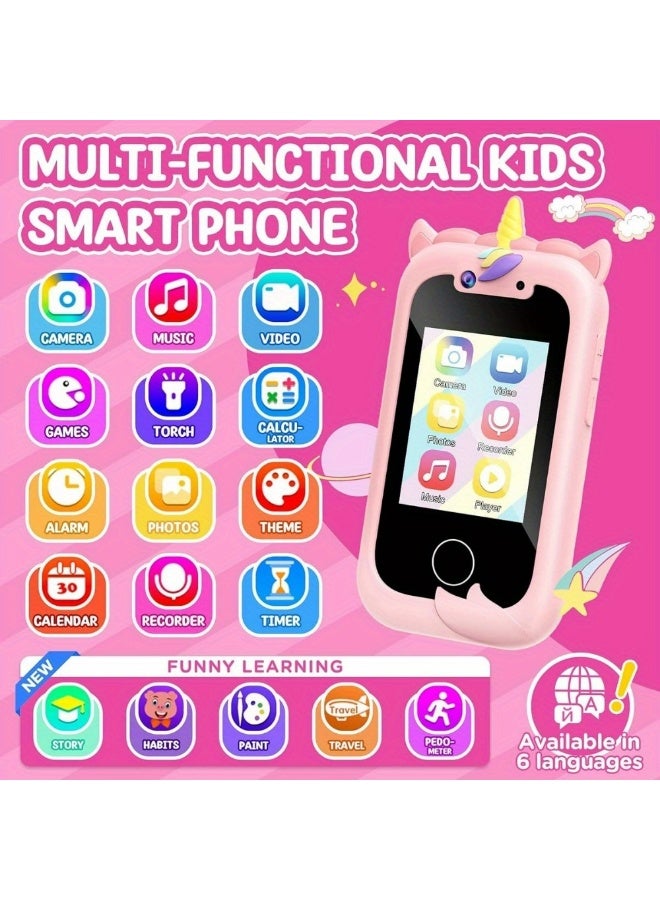 إيفرين هاتف ذكي للأطفال مناسب للفتيات، ولعبة هاتف أطفال بكاميرا مزدوجة أحادي القرن مع ألعاب، ومشغل موسيقى، ولعبة ألعاب تعليمية متنقلة للأولاد والبنات من سن 3-12 سنة، وبطاقة 512M (زرقاء) لعيد الميلاد وأعياد الميلاد - Image 4