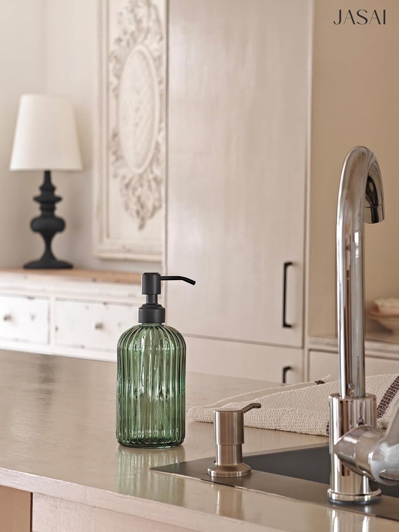 JASAI 18Oz Green Glass Soap Dispenser with Black Rust Proof Pump, Refillable Bathroom soap Dispenser with Thick Glass, Soap Dispenser Bathroom for Kitchen Dish soap, Hand Soap, Lotion, Body Wash. - Image 3