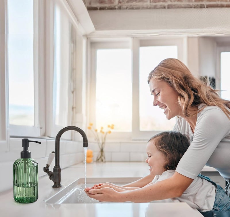 JASAI 18Oz Green Glass Soap Dispenser with Black Rust Proof Pump, Refillable Bathroom soap Dispenser with Thick Glass, Soap Dispenser Bathroom for Kitchen Dish soap, Hand Soap, Lotion, Body Wash. - Image 4