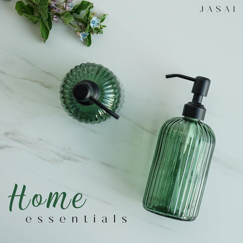 JASAI 18Oz Green Glass Soap Dispenser with Black Rust Proof Pump, Refillable Bathroom soap Dispenser with Thick Glass, Soap Dispenser Bathroom for Kitchen Dish soap, Hand Soap, Lotion, Body Wash. - Image 5
