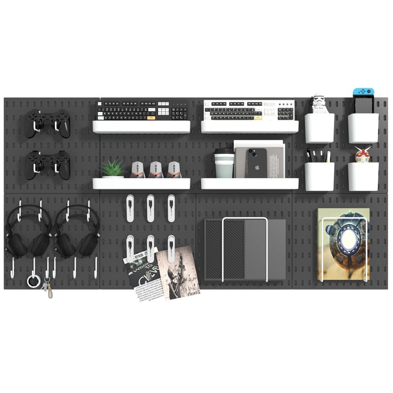 VEOFEMLEA Pegboard Combination Kit, 8 Peg Boards and 30 Accessories Modular Hanging Black Pegboard for Wall, Office Organizer, Keys Holder, Nursery Storage, 44"x22" - Image 1