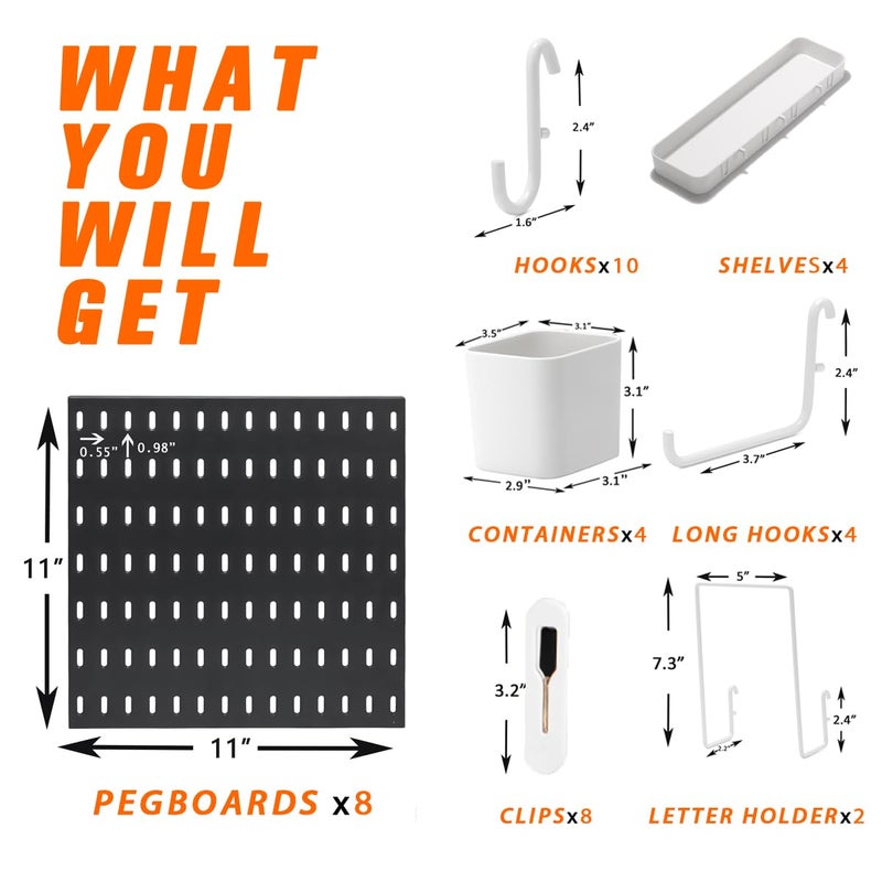 VEOFEMLEA Pegboard Combination Kit, 8 Peg Boards and 30 Accessories Modular Hanging Black Pegboard for Wall, Office Organizer, Keys Holder, Nursery Storage, 44"x22" - Image 3