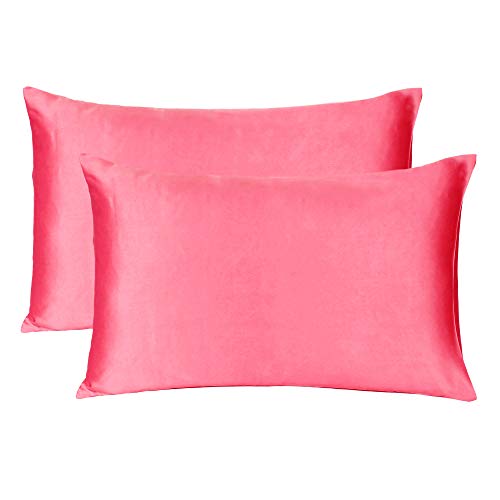 Oussum Satin Silk Pillowcase Pillow Case Covers with Envelop Closure for Hair and Skin Home Bed Decor Set of 2 Pillowcase Free 3 pcs scrunchies (Lumbar, Parasite Pink) - Image 2
