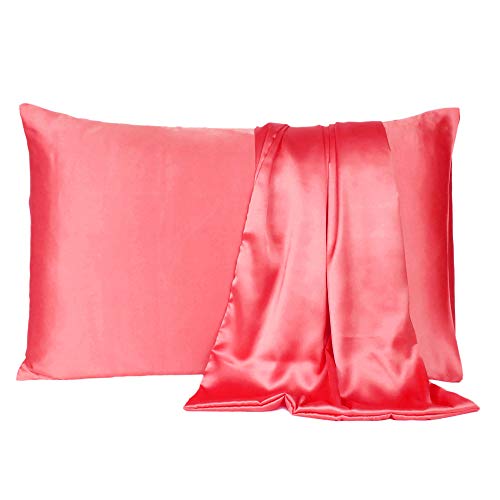 Oussum Satin Silk Pillowcase Pillow Case Covers with Envelop Closure for Hair and Skin Home Bed Decor Set of 2 Pillowcase Free 3 pcs scrunchies (Lumbar, Parasite Pink) - Image 3