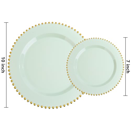 ejonirinjonir EI 60pcs Green Plastic Plates with Gold Rim,Disposable Plastic Plates Heavy Duty for Party,Sage Green and Gold Dessert/Dinner Plate for Birthday,Afternoon Tea - Image 3