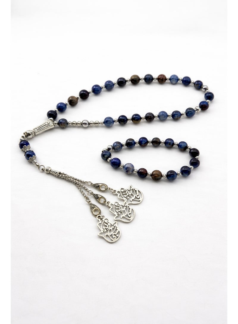 Al Noor Foundation "Sky Secret" Jasper 2-in-1 Prayer Beads & Bracelet – 33 Beads – Luxurious Marble Blue with Islamic Charm - Image 2