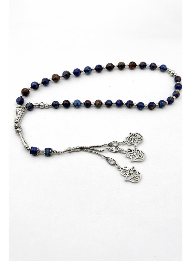 Al Noor Foundation "Sky Secret" Jasper 2-in-1 Prayer Beads & Bracelet – 33 Beads – Luxurious Marble Blue with Islamic Charm - Image 1