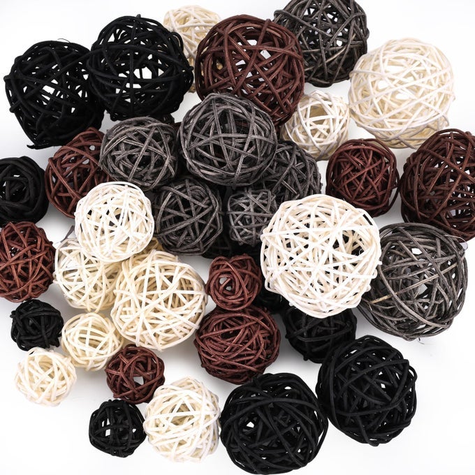 42PCS SMALL BROWN DECORATIVE BALLS FOR BOWL CENTERPIECE RATTAN BALLS BOWL FILLERS WICKER TWIG ORBS SPHERES HOME VASE TABLE DECOR 4 COLORS 4 SIZES