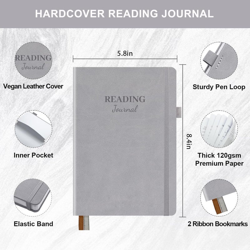SIMSIMY Reading Journal With 104 Book Reviews - Journal for Lovers & Readers, Tracker & List Challenge, Log Notebook Gift, A5, Gray - Image 2