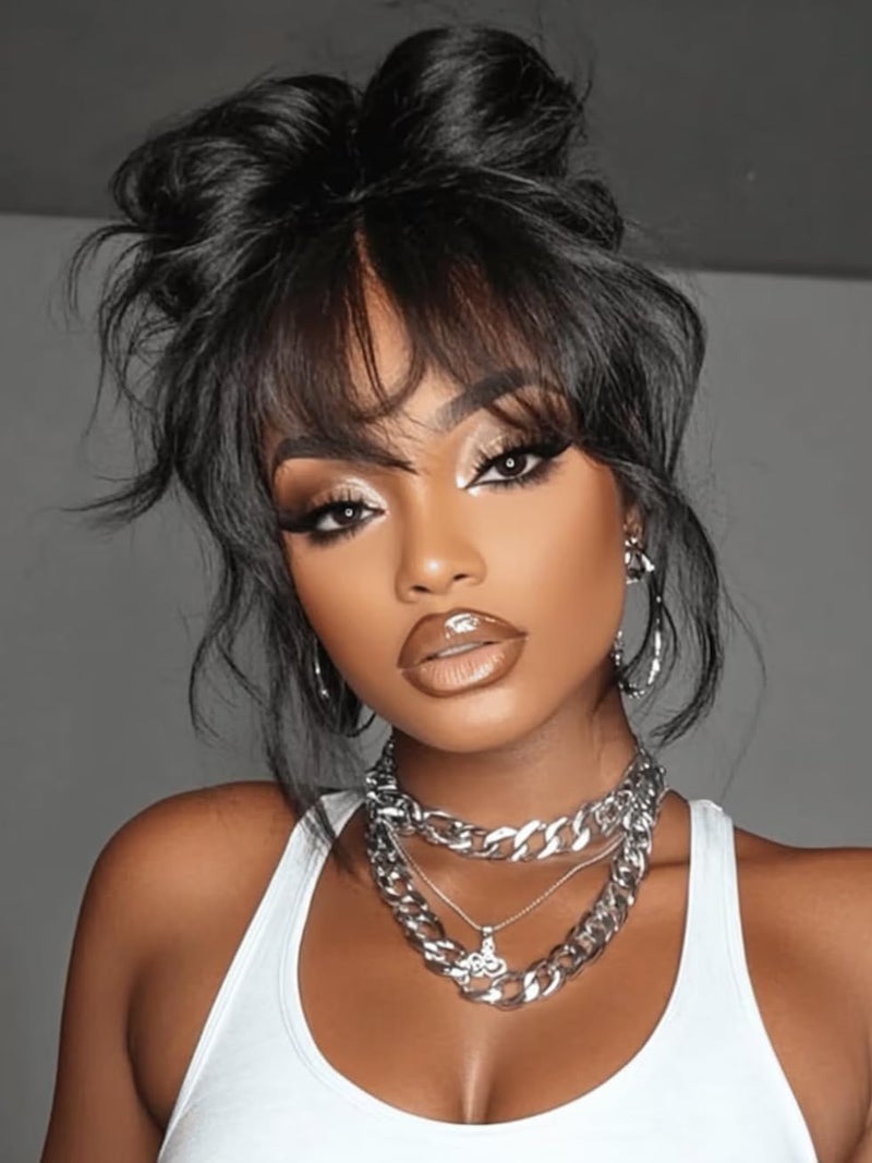 UNICE Pre Everything Curtain Bangs Wig Loose Wave 7x5 Lace Bye Bye Knots Glueless Wigs Human Hair Pre Plucked Pre Cut Bleached Knots Ready to Wear Wig Natural Black Color 180 Density 20 inches