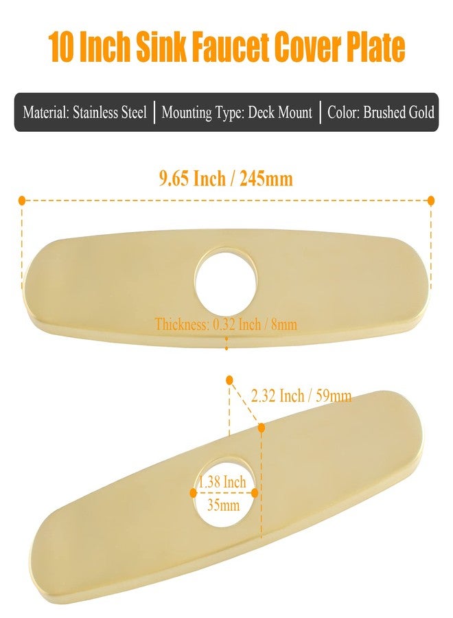 Bivethoi Sink Faucet Cover Plate 10 Inch Deck Plate, Brushed Gold Escutcheon Plate Stainless Steel Faucet Cover, Vanity Hole Cover Plate for 1 or 3 Hole Bathroom Sink Kitchen Faucet - Image 4