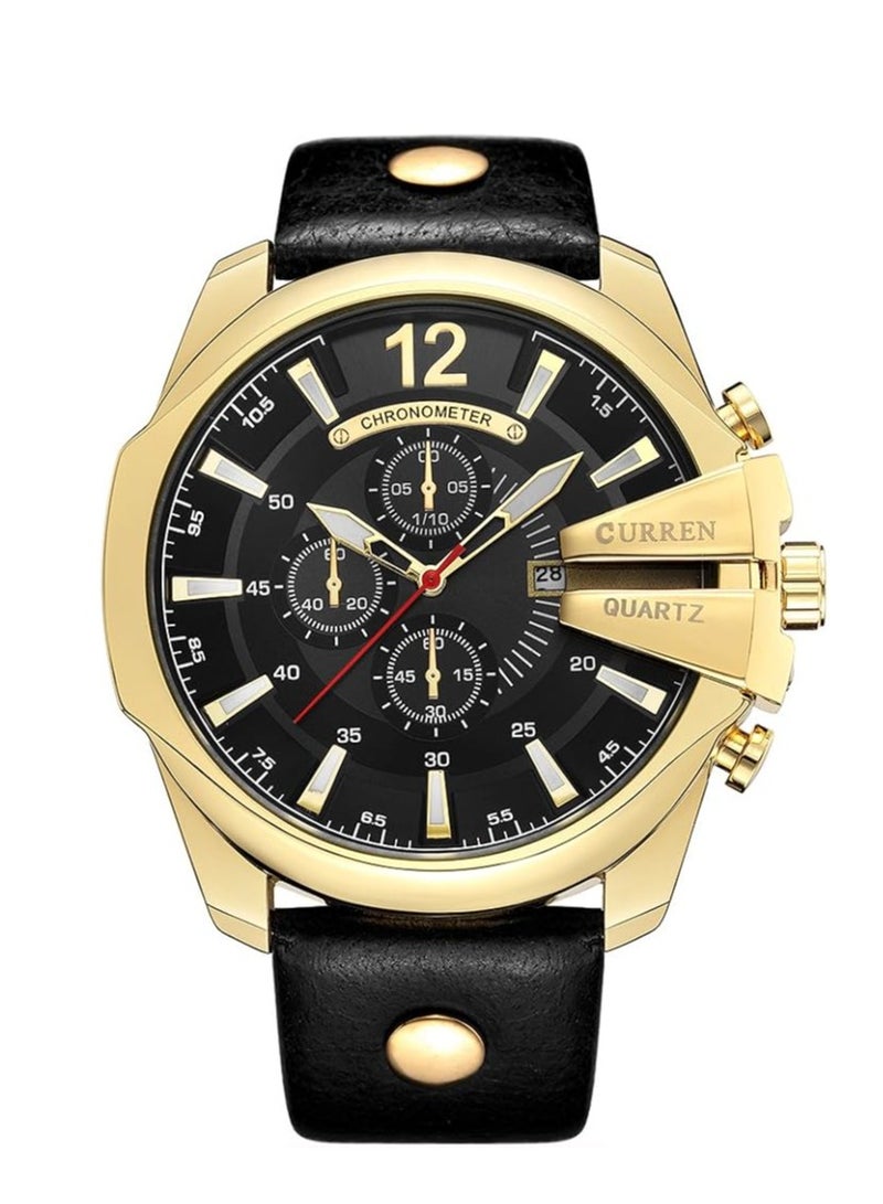 CURREN Men Watches Luxury date Gold Male Fashion Leather Strap Outdoor Casual Sport Wristwatch with Big Dial 8176 (gold black) - Image 1