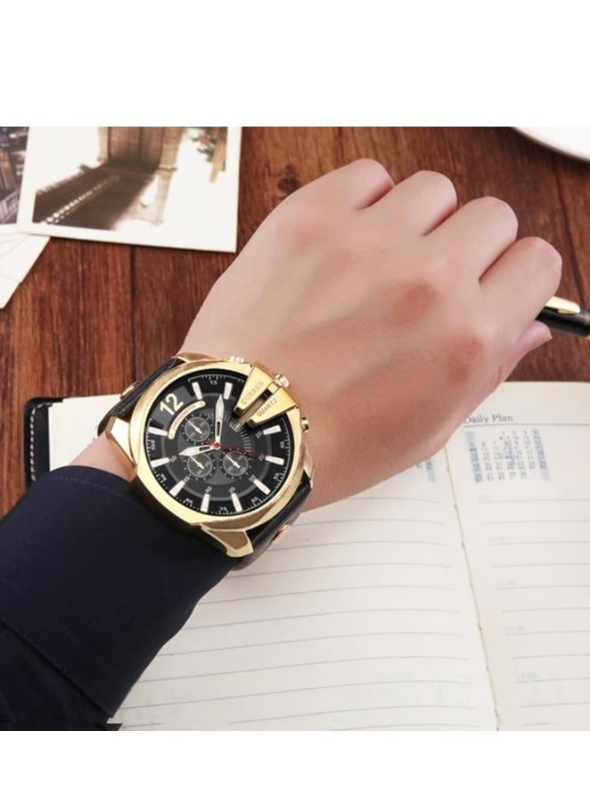 CURREN Men Watches Luxury date Gold Male Fashion Leather Strap Outdoor Casual Sport Wristwatch with Big Dial 8176 (gold black) - Image 2