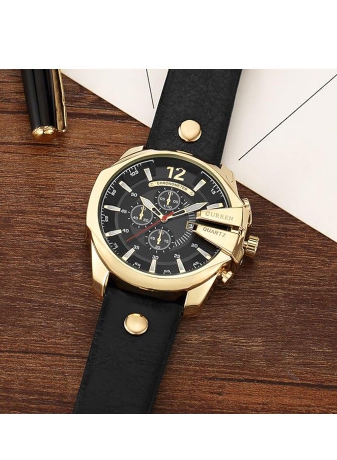 CURREN Men Watches Luxury date Gold Male Fashion Leather Strap Outdoor Casual Sport Wristwatch with Big Dial 8176 (gold black) - Image 4