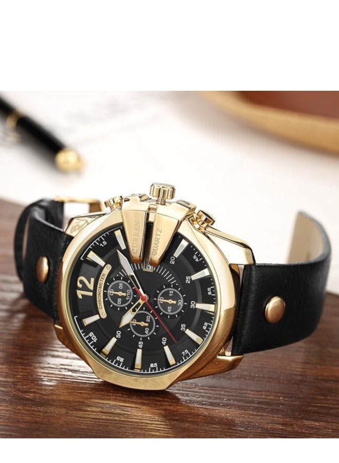 CURREN Men Watches Luxury date Gold Male Fashion Leather Strap Outdoor Casual Sport Wristwatch with Big Dial 8176 (gold black) - Image 5