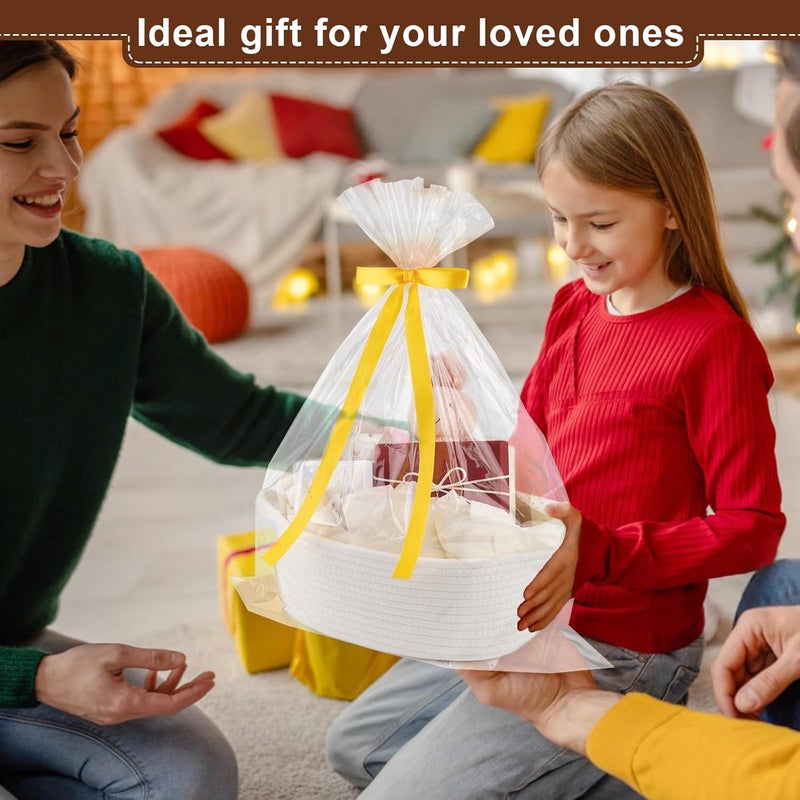 OIAHOMY Gift Basket with Handle Small Woven Basket with Gift Bag Ribbon and Wrap Tissue Paper Nursery Bins Empty to Fill with Small Items Baby Pet Toy Organizer  White - Image 5