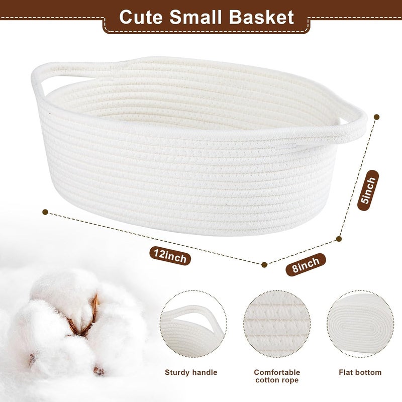 OIAHOMY Gift Basket with Handle Small Woven Basket with Gift Bag Ribbon and Wrap Tissue Paper Nursery Bins Empty to Fill with Small Items Baby Pet Toy Organizer  White - Image 3