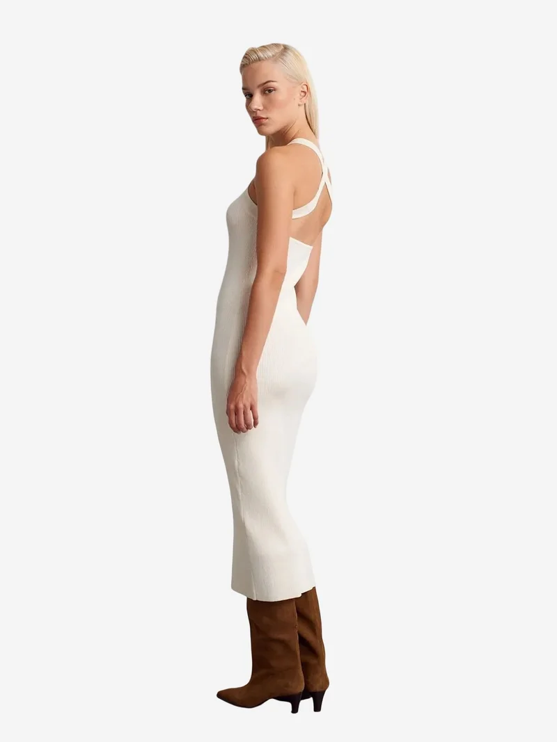 Dilvin DILVIN Ribbed Halter Midi Bodycon Dress
