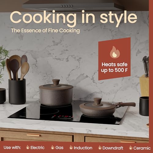 BAKKENMASTER Bakken- Swiss Kitchen Cookware Set - Nonstick Granite Coating, Pots and Pans with Handles and Tempered Glass Lids, PFOA, PFOS, PTFE Free, Ceramic Max Temperature (Up To 500° F), Set of 15 - Dark Gray - Image 4