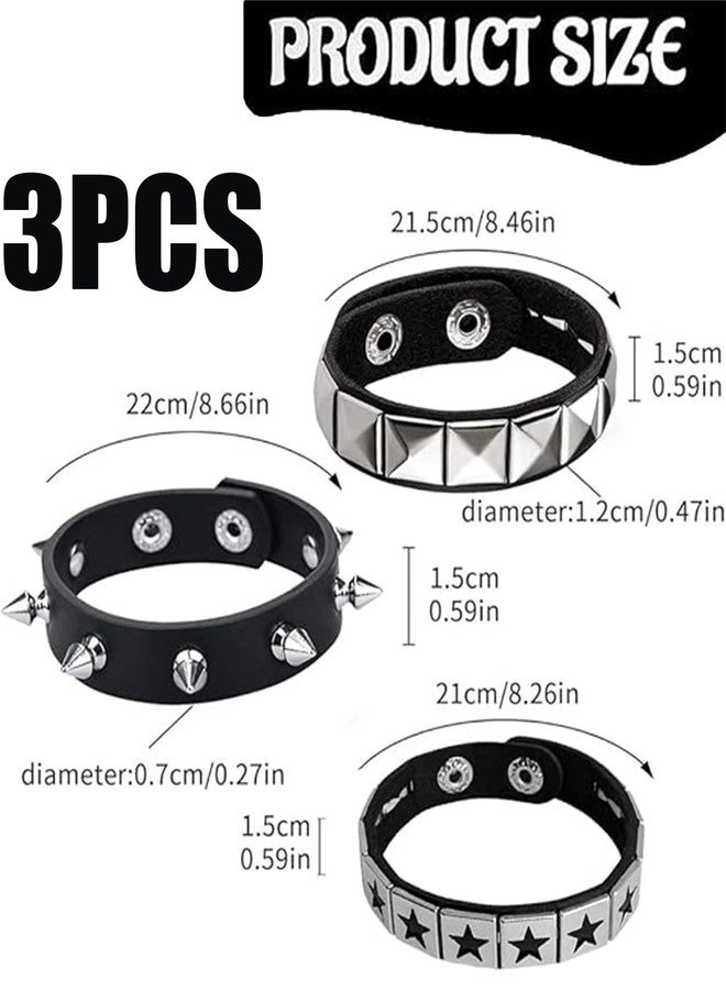 Vihaanta 3PCS Gothic Jewellery, Leather Bracelet, Punk Bracelet, Ideal for Gothic Themed Parties and Rock Concerts, Punk Style Accessories for Edgy Fashion - Image 2