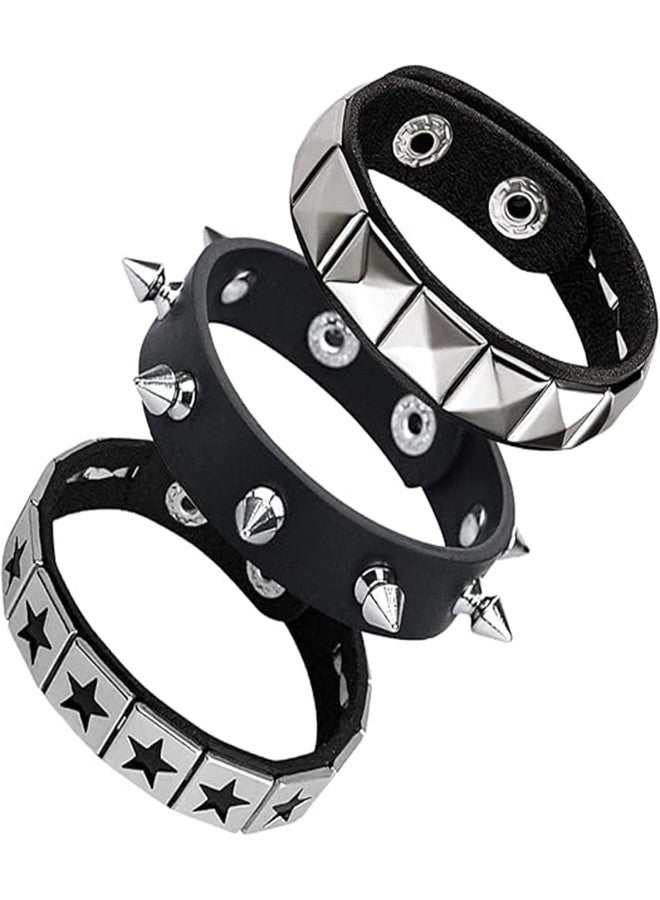 Vihaanta 3PCS Gothic Jewellery, Leather Bracelet, Punk Bracelet, Ideal for Gothic Themed Parties and Rock Concerts, Punk Style Accessories for Edgy Fashion - Image 1