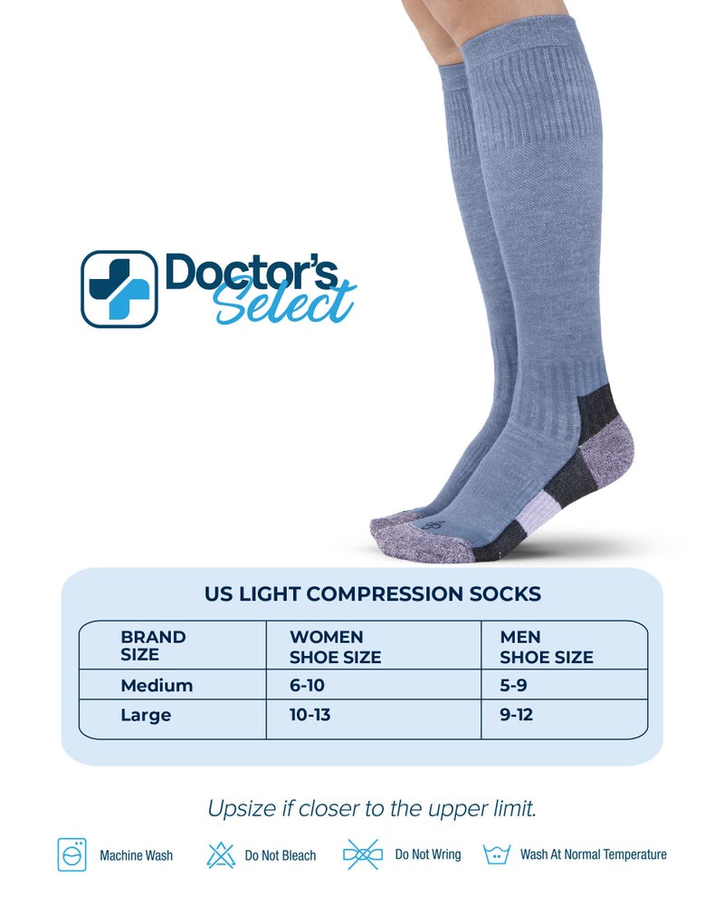 Doctor's Select Bamboo Viscose Light Compression Socks for Women & Men - 3 Pairs, Knee High Comfort and Support, 8-15 mmHg Compression Socks Women, Gray, Blue, Rose - Image 5
