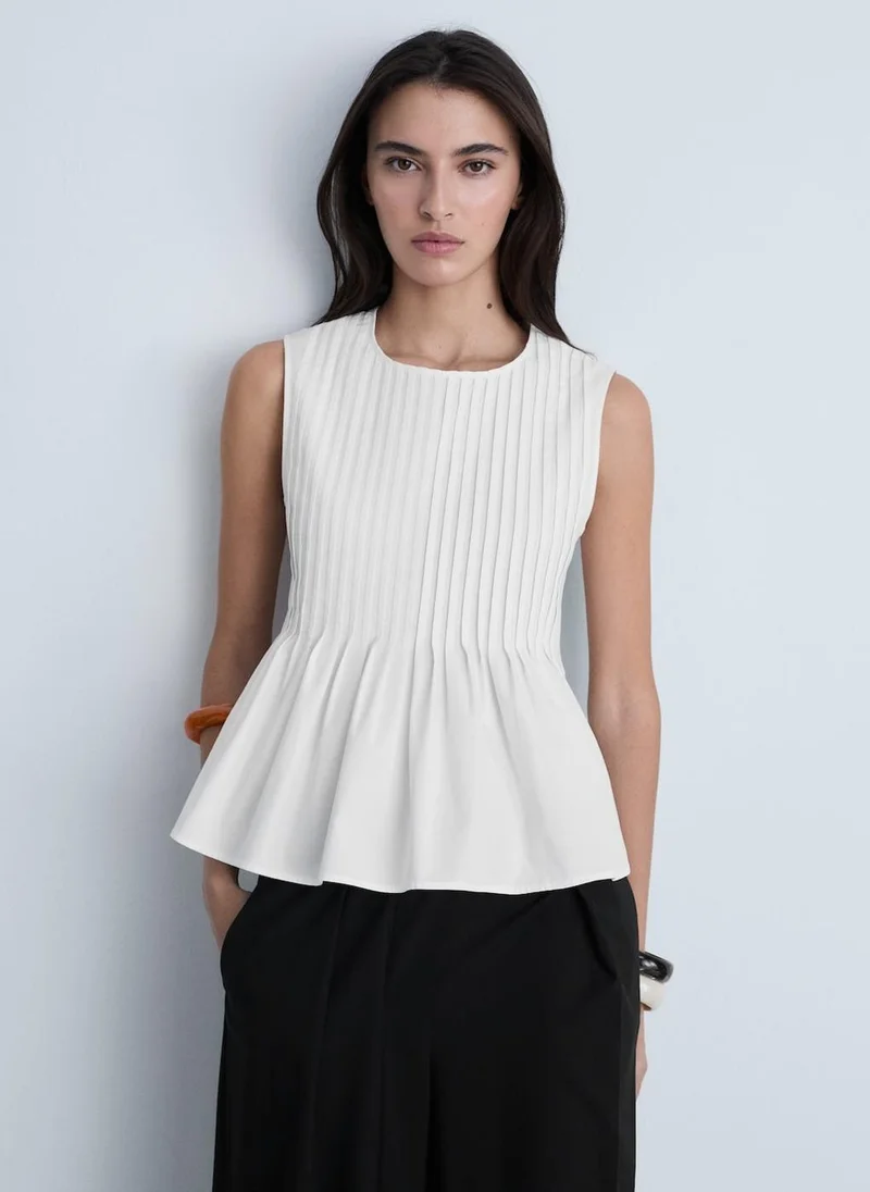 MANGO Casual Cotton Pleats Top