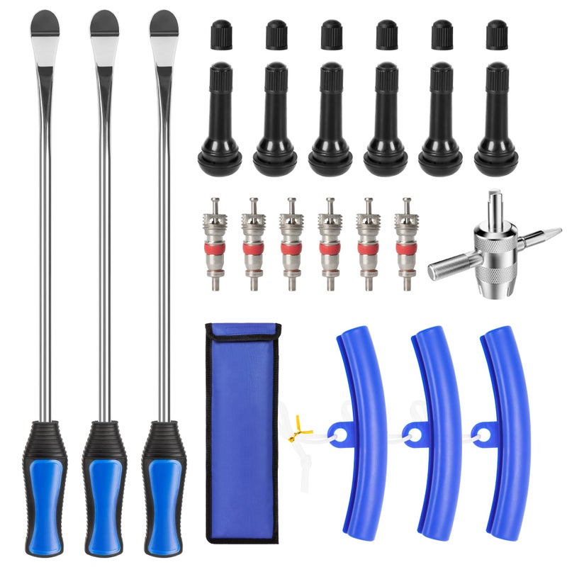 TONDA Tire Spoons, Tire Changing Kit for Motorcycle Dirt Bike Lawn Mower Tractor, Tire Removal Tool Set with Rim Protectors, Valve Tool, Valve Cores, Valve Caps, Valve Stems, Storage Bag - Image 1