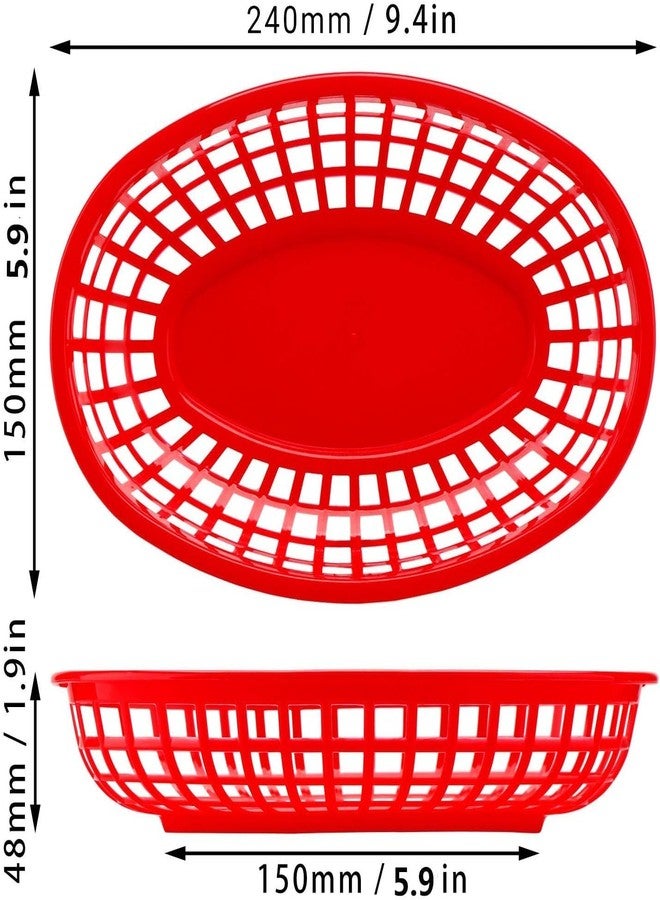 EUSOAR 6Pcs Red-Oval Plastic Fast Food Serving Baskets, 9.4in x 5.9in, Great for Burgers, Fries, Sandwiches, Dishwasher and Microwave Safe - Image 2