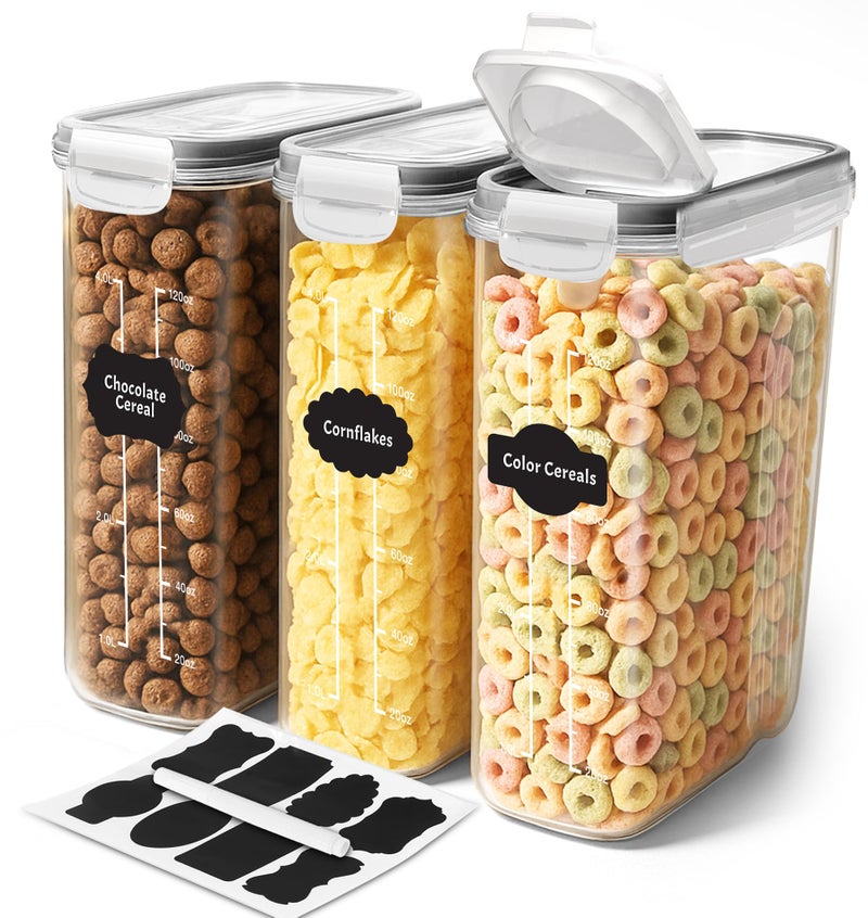Utopia Kitchen Cereal Containers Storage Airtight Food Storage Containers Cereal Dispenser For Pantry Organization Clear 4 Liter Pack of 3
