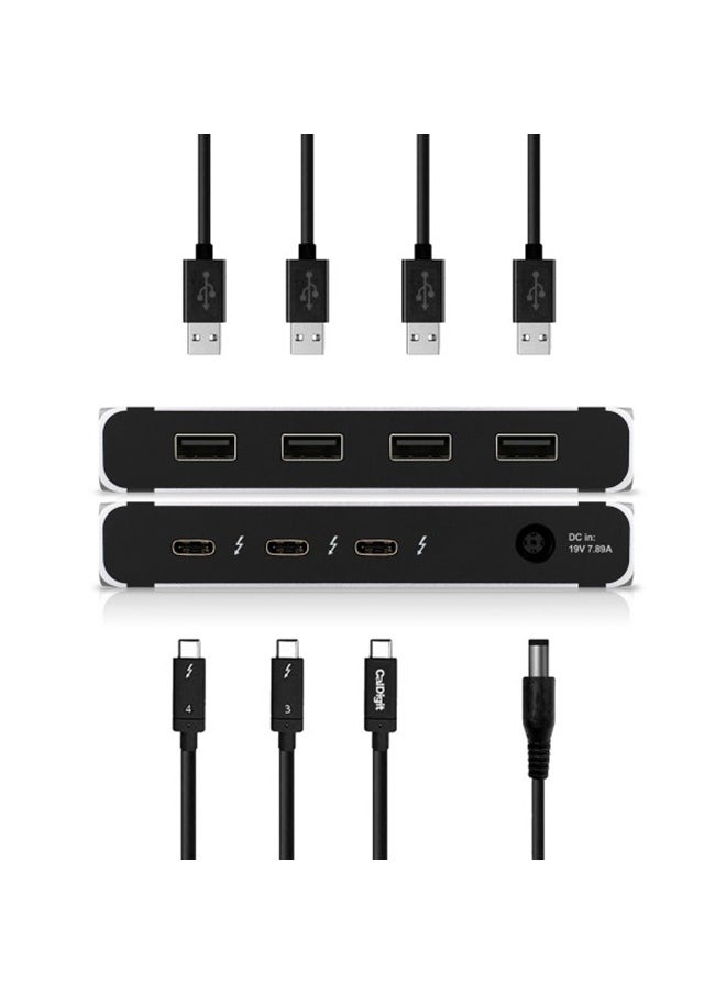 Thunderbolt 4 Element Hub, 4 x Thunderbolt 4 / USB4 (40Gb/s) , 4 x USB-A 3.2 Gen.2 (10Gb/s), 1 x AC Power, Up to 60W  Host Charging