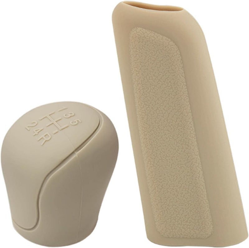 AAKICHI 2Pcs Set Silicone Gear Shift Knob Cover Car Handbrake Cover Anti-Slip Grip Design Universal Silicon Cover For Car (Beige) - Image 1
